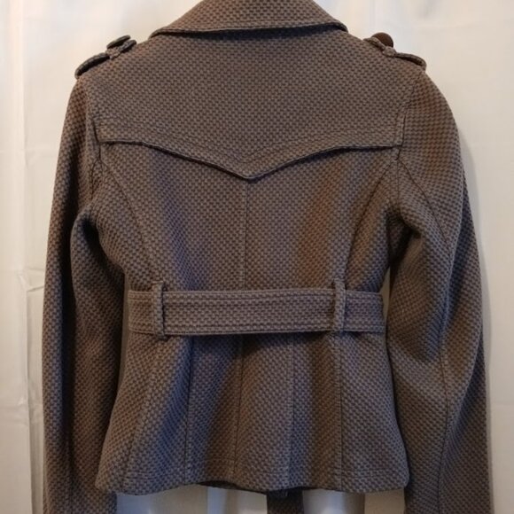 SUGAR FLY Peacoat womens XS Brown softshell woven Seersucker look Sexy Coat! - Picture 8 of 13